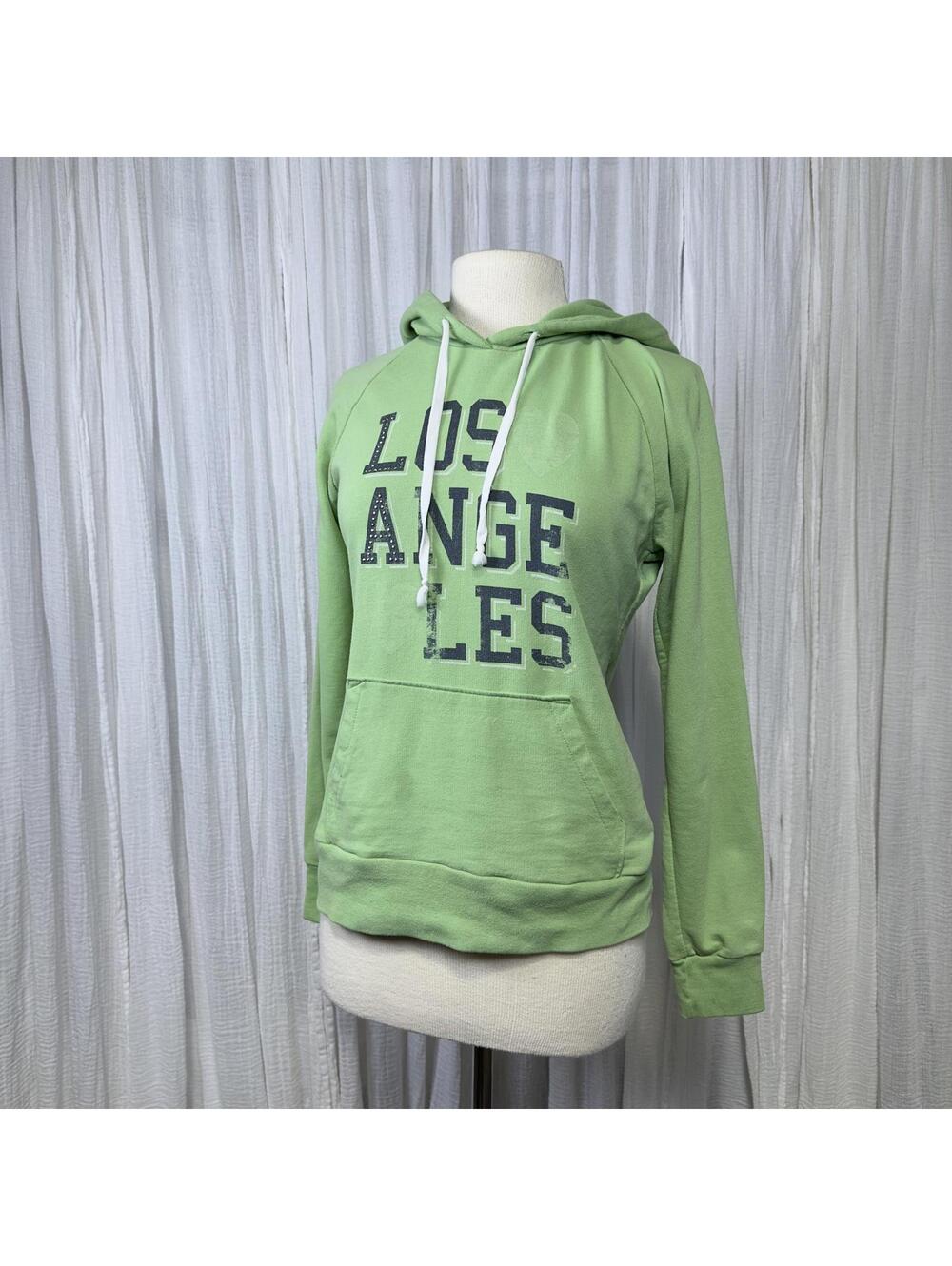 Y2K Preppy Casual Green Los Angeles Graphic Hoodie (XS)